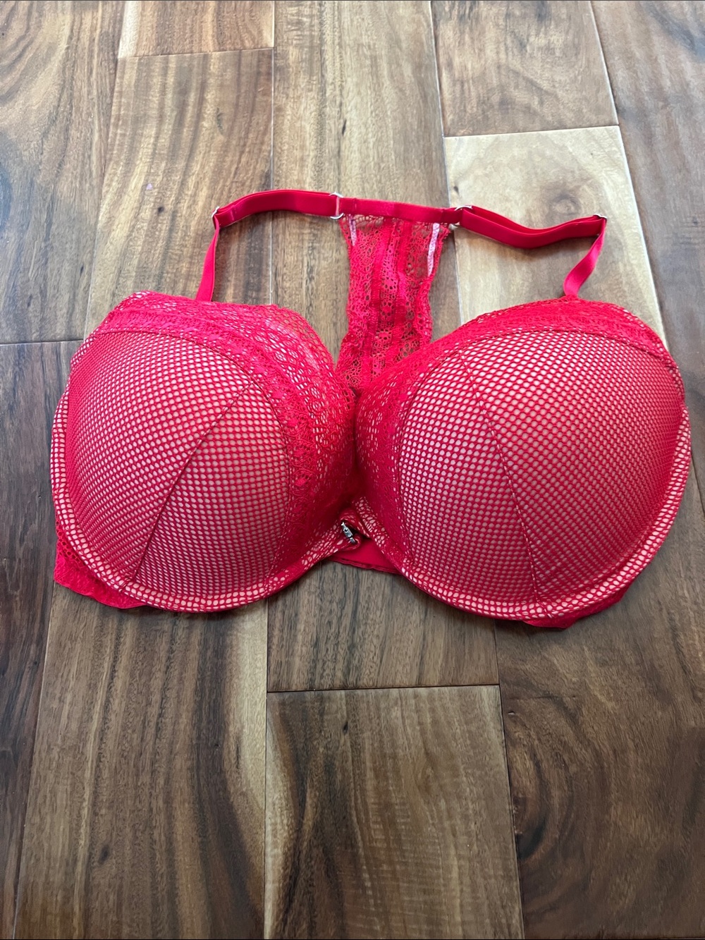 Victoria's Secret Red Lace & Fishnet Push-Up Bra with Racerback